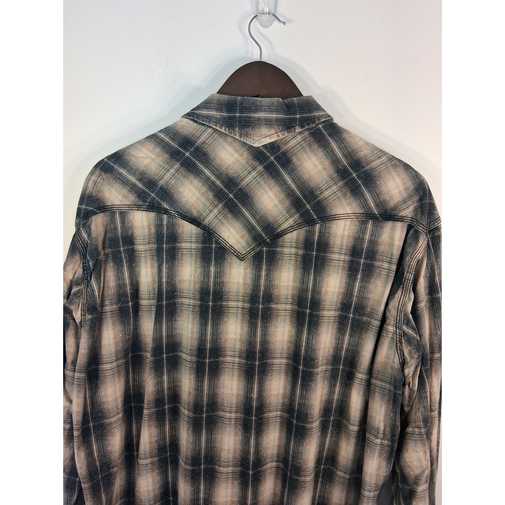 Gothic Western Panhandle Slim Pearl Snap Shirt Mens XL Gray Plaid Embroidered - Picture 9 of 11